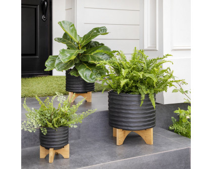 Sagebrook 8" Textured Planter With Stand - Black