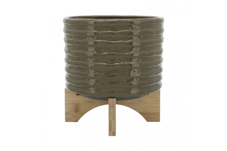 Sagebrook™ 8" Ceramic Textured Planter With Stand - Olive