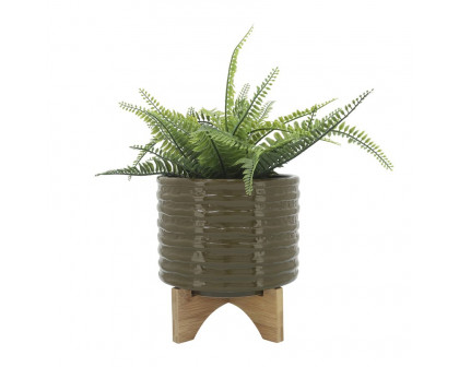 Sagebrook™ 8" Ceramic Textured Planter With Stand - Olive