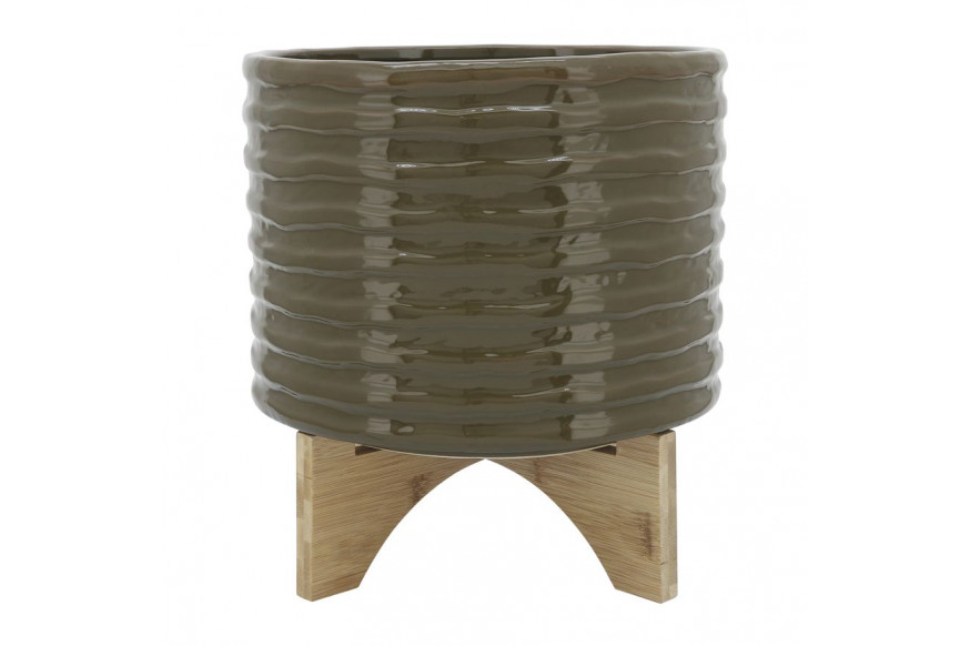 Sagebrook™ 11" Ceramic Textured Planter With Stand - Olive