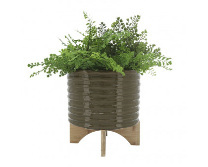 Sagebrook™ 11" Ceramic Textured Planter With Stand - Olive