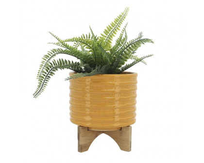 Sagebrook 8" Ceramic Textured Planter With Stand - Mustard