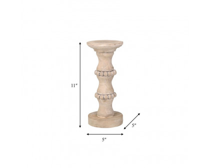 Sagebrook 11" Wooden Antique Style Candle Holder - Beige