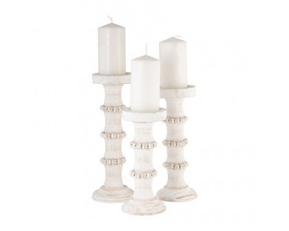 Sagebrook 14" Wood Antique Style Candle Holder - White