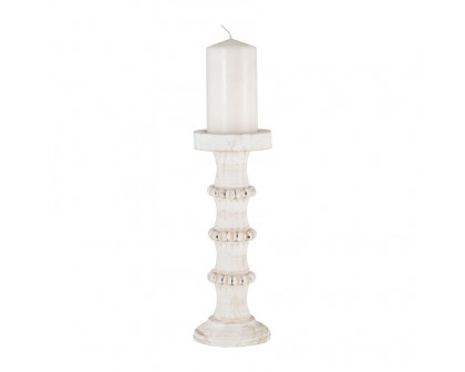 Sagebrook 13" Wood Antique Style Candle Holder - White