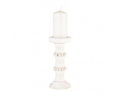 Sagebrook 11" Wood Antique Style Candle Holder - White