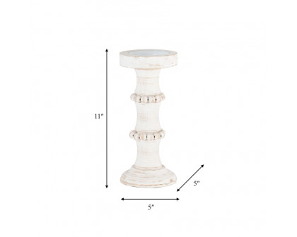 Sagebrook 11" Wood Antique Style Candle Holder - White