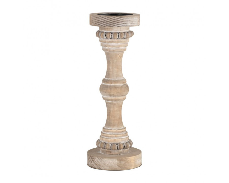 Sagebrook 14" Wood Banded Bead Candle Holder - Antique White