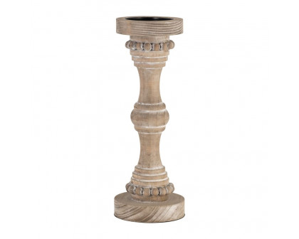 Sagebrook 14" Wood Banded Bead Candle Holder - Antique White