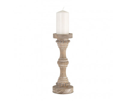 Sagebrook 14" Wood Banded Bead Candle Holder - Antique White