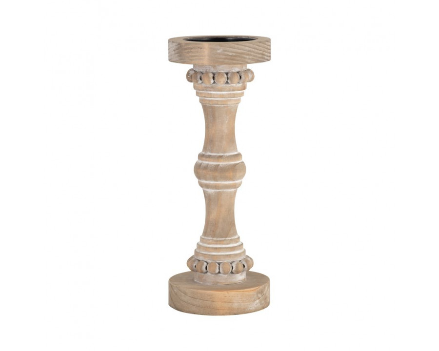 Sagebrook 13" Wood Banded Bead Candle Holder - Antique White