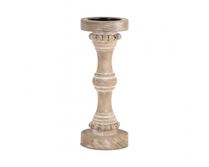 Sagebrook 13" Wood Banded Bead Candle Holder - Antique White