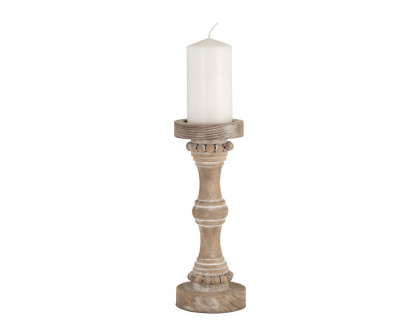 Sagebrook 13" Wood Banded Bead Candle Holder - Antique White