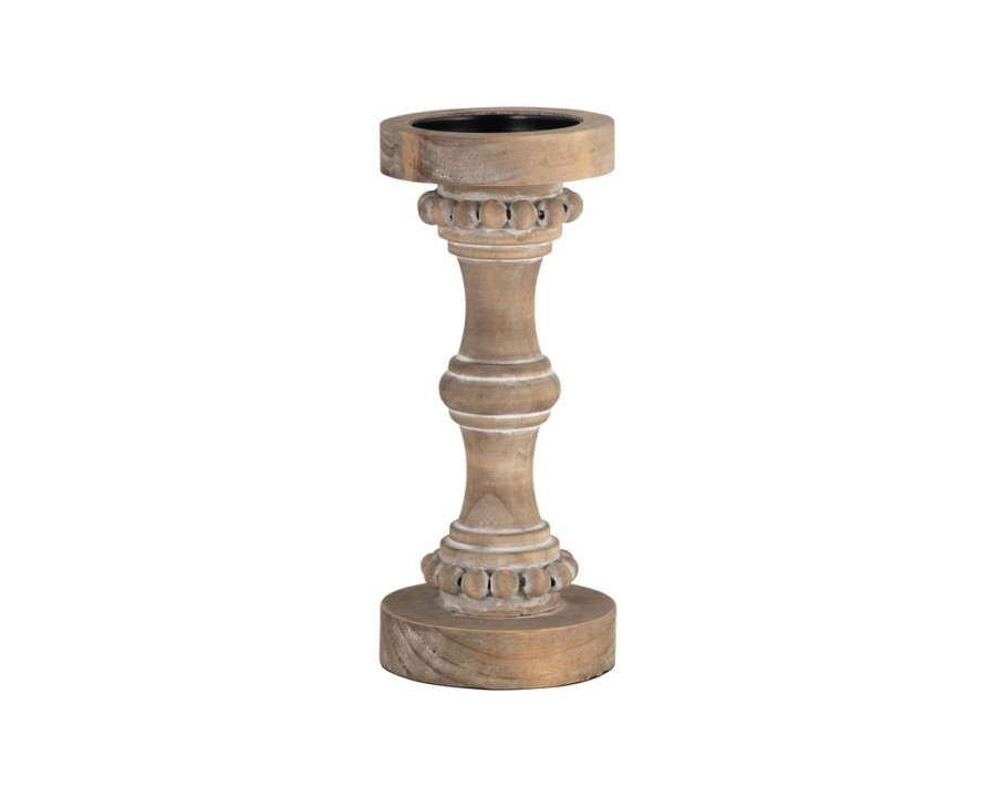 Sagebrook 11" Wood Banded Bead Candle Holder - Antique White