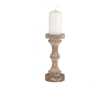 Sagebrook 11" Wood Banded Bead Candle Holder - Antique White