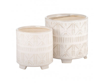 Sagebrook 6"/8" Ceramic Abstract Footed Planters (Set Of 2) - Beige