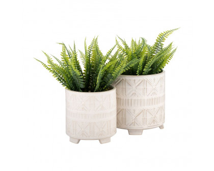 Sagebrook 6"/8" Ceramic Abstract Footed Planters (Set Of 2) - Beige