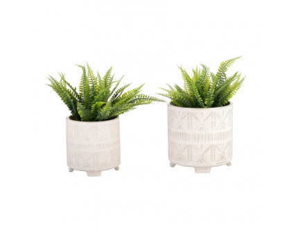 Sagebrook 6"/8" Ceramic Abstract Footed Planters (Set Of 2) - Beige