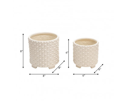 Sagebrook 6"/8" Ceramic Footed Planters With Dots (Set Of 2) - White