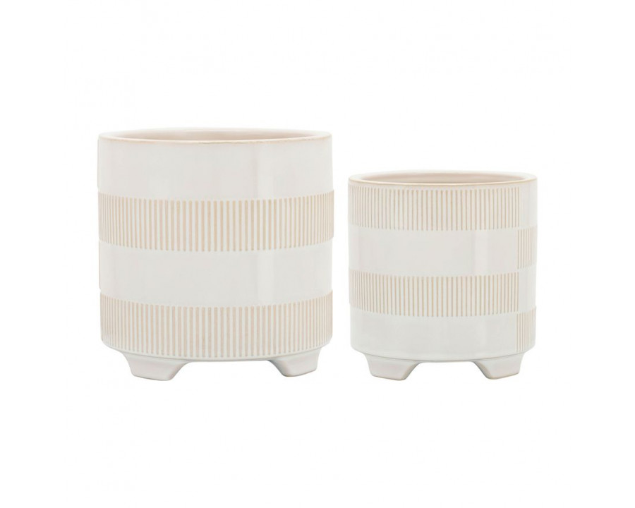 Sagebrook - 6"/8" Ceramic Textured Footed Planters (Set Of 2) in Beige