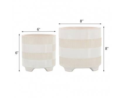 Sagebrook - 6"/8" Ceramic Textured Footed Planters (Set Of 2) in Beige