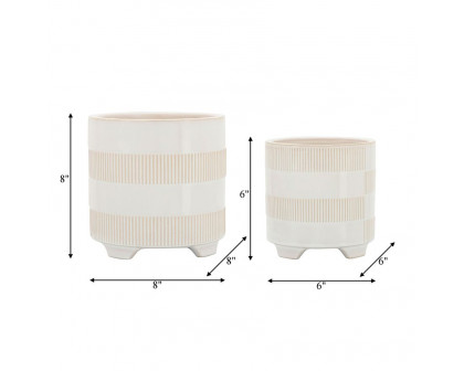 Sagebrook - 6"/8" Ceramic Textured Footed Planters (Set Of 2) in Beige