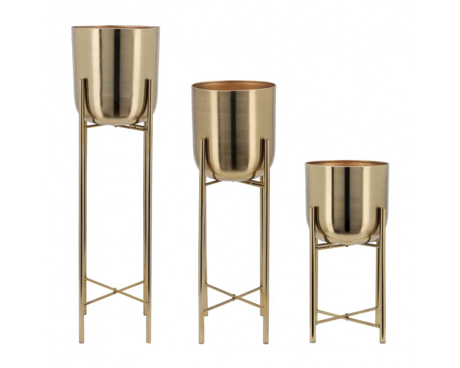 Sagebrook Metal Planters On Stand (Set Of 3) - Gold