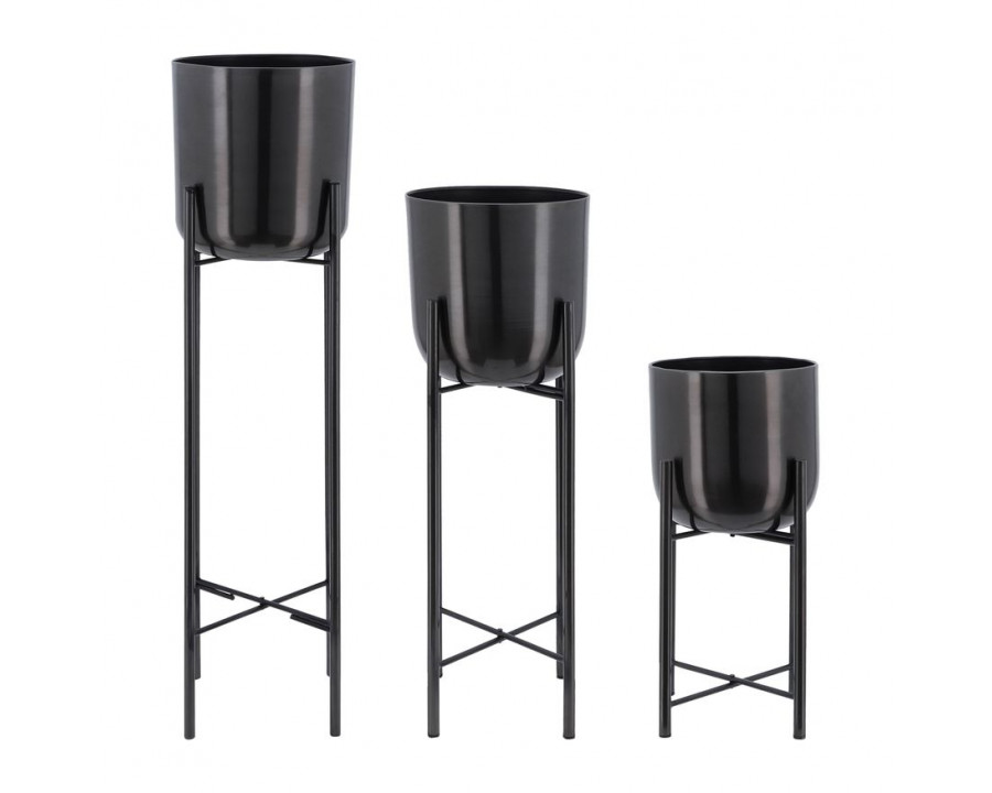 Sagebrook Metal Planters On Stand (Set Of 3) - Gunmetal