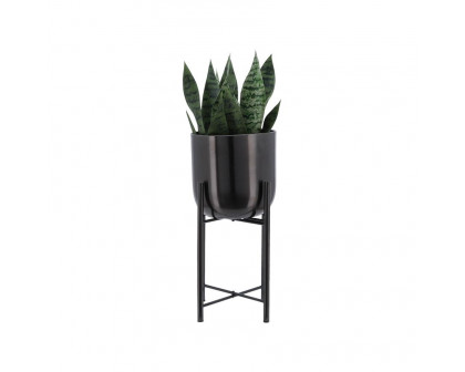 Sagebrook Metal Planters On Stand (Set Of 3) - Gunmetal