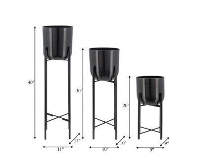 Sagebrook Metal Planters On Stand (Set Of 3) - Gunmetal