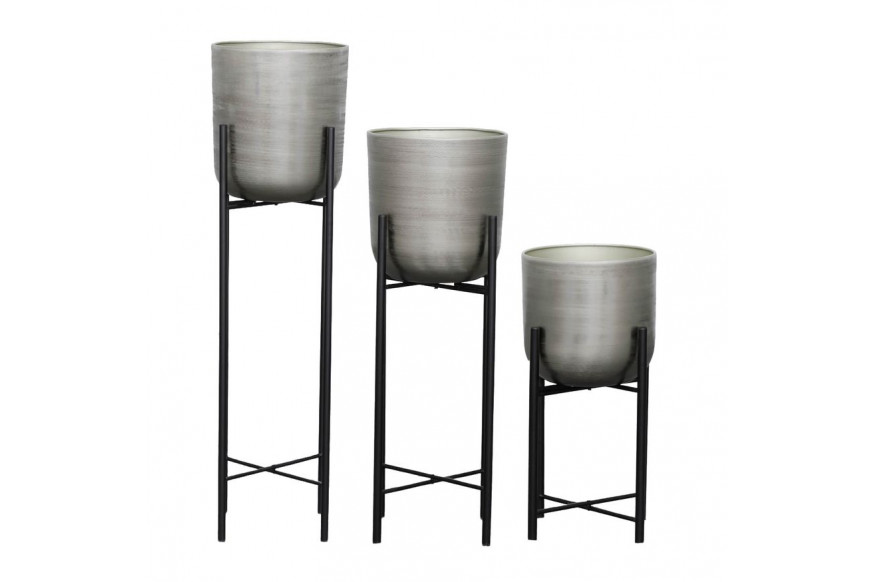 Sagebrook™ Metal Planters On Stand (Set Of 3) - Silver/Black