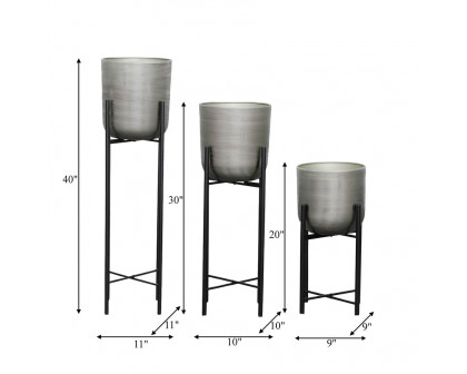 Sagebrook™ Metal Planters On Stand (Set Of 3) - Silver/Black