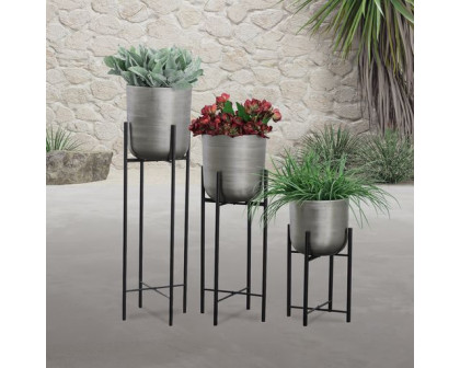 Sagebrook™ Metal Planters On Stand (Set Of 3) - Silver/Black