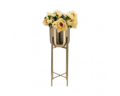 Sagebrook Metal Planters On Stand (Set Of 3) - Gold