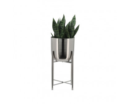 Sagebrook Metal Planters On Stand (Set Of 3) - Silver/Silver