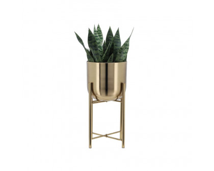 Sagebrook Metal Planters On Stand (Set Of 3) - Gold