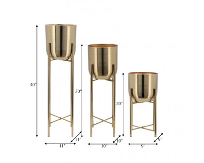 Sagebrook Metal Planters On Stand (Set Of 3) - Gold