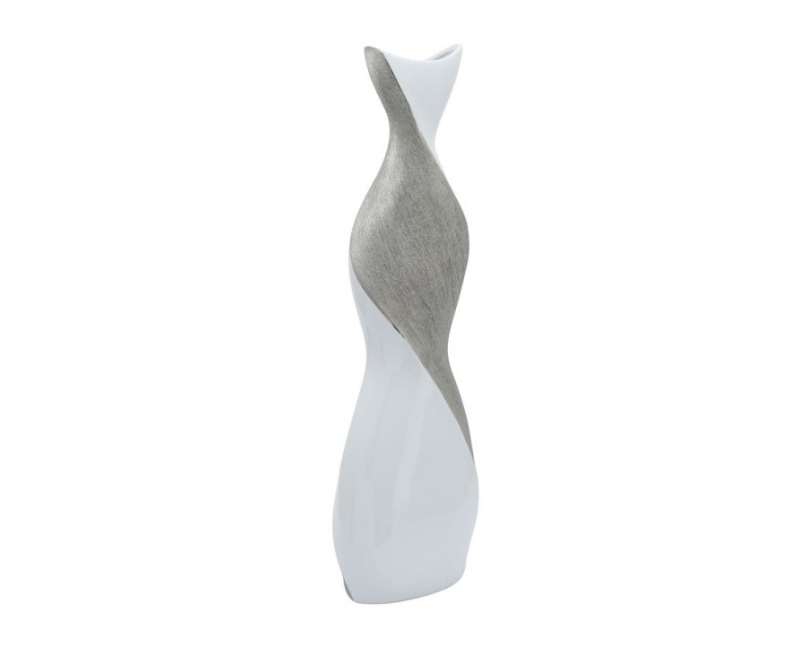 Sagebrook 24" Ceramic Twisted Vase - White/Silver