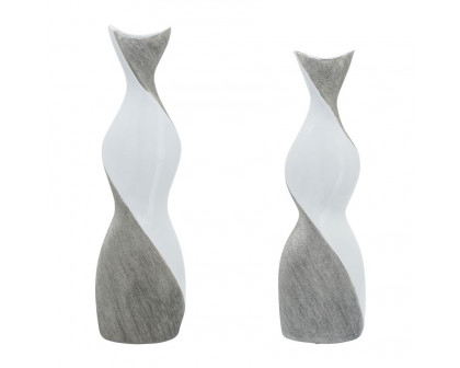 Sagebrook 24" Ceramic Twisted Vase - White/Silver