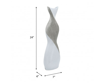 Sagebrook 24" Ceramic Twisted Vase - White/Silver