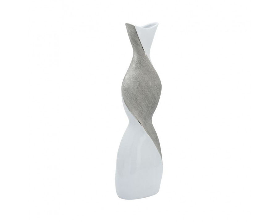 Sagebrook 19" Ceramic Twisted Vase - White/Silver