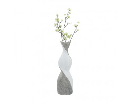 Sagebrook 19" Ceramic Twisted Vase - White/Silver