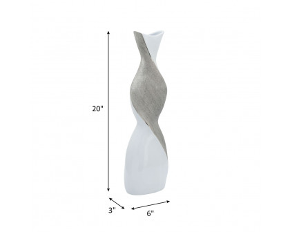 Sagebrook 19" Ceramic Twisted Vase - White/Silver