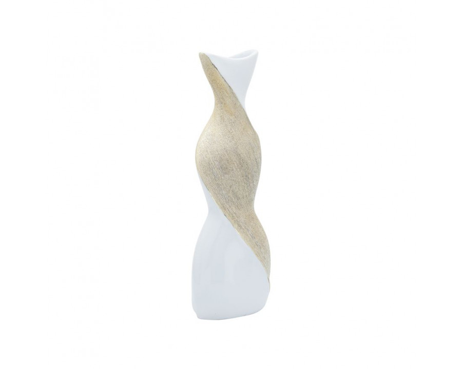 Sagebrook 16" Ceramic Twisted Vase - White/Gold