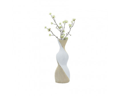 Sagebrook 16" Ceramic Twisted Vase - White/Gold