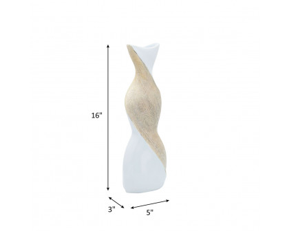 Sagebrook 16" Ceramic Twisted Vase - White/Gold