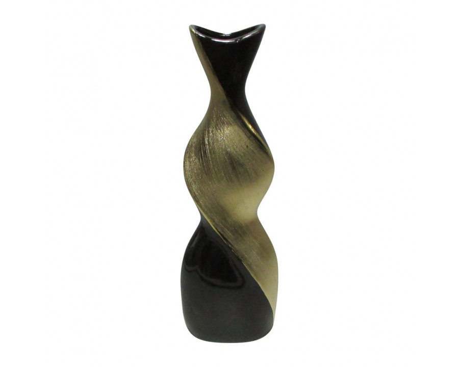 Sagebrook 20" Ceramic Twisted Vase - Black/Gold