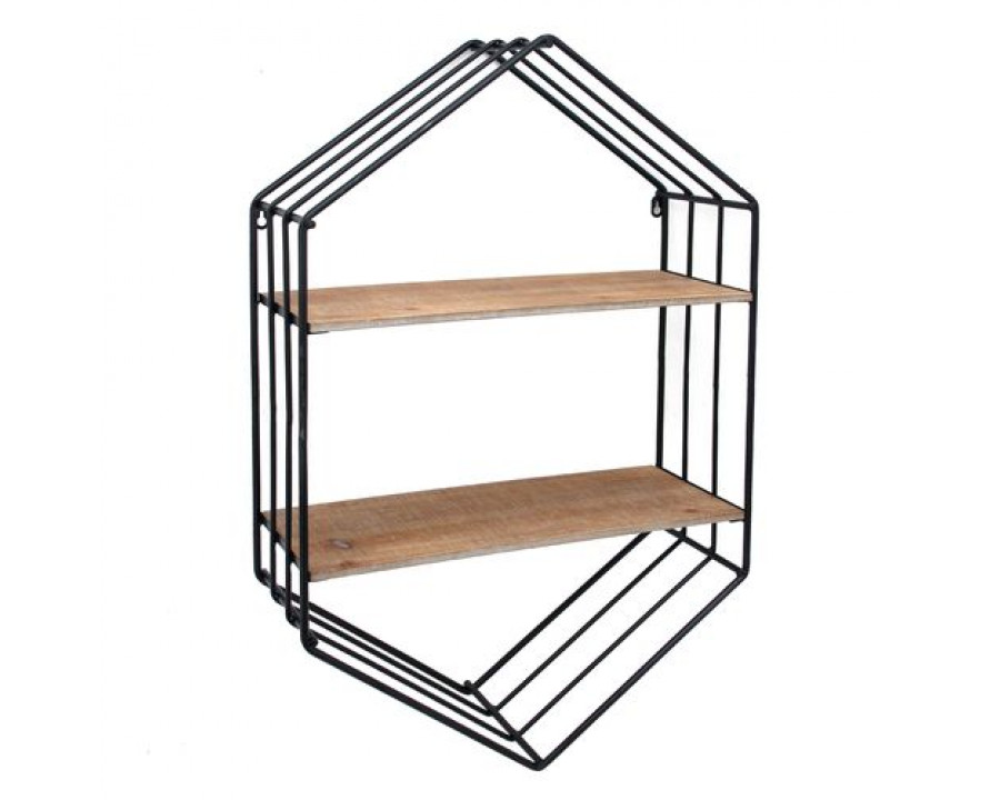 Sagebrook - Metal/Wood Hexagon Shelf in Brown/Black