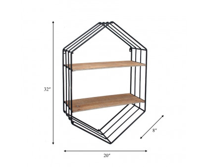 Sagebrook - Metal/Wood Hexagon Shelf in Brown/Black