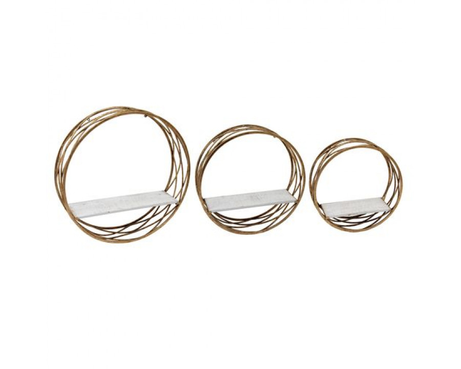 Sagebrook - Metal Round Wall Shelves (Set Of 3) in White/Gold